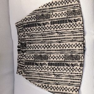 Cream & Black Patterned Skater Skirt